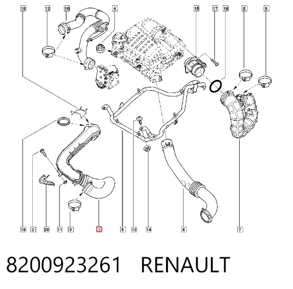 Mangueira (cano derivado) de intercooler 8200923261 Renault (RVI)