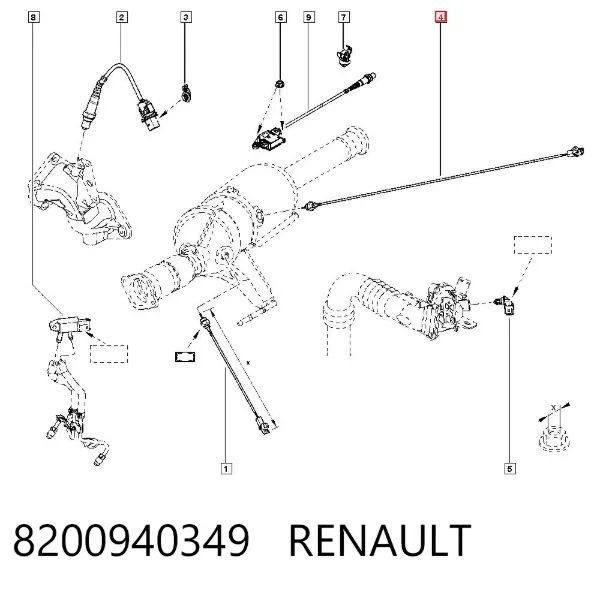Sensor de temperatura dos gases de escape (GE), depois de filtro de partículas diesel 8200940349 Renault (RVI)