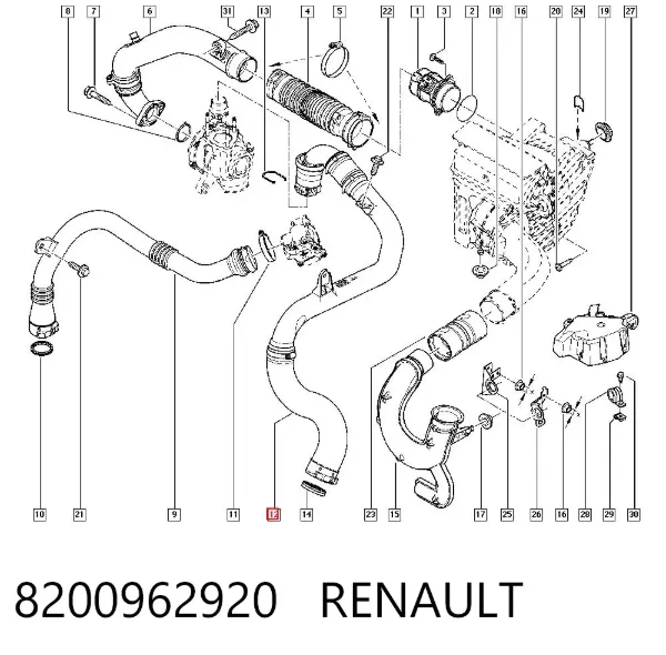 Mangueira (cano derivado) de intercooler 8200962920 Renault (RVI)