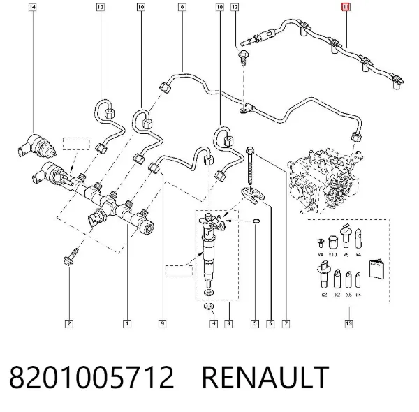 Tubo de combustível, inverso desde os injetores 8201005712 Renault (RVI)