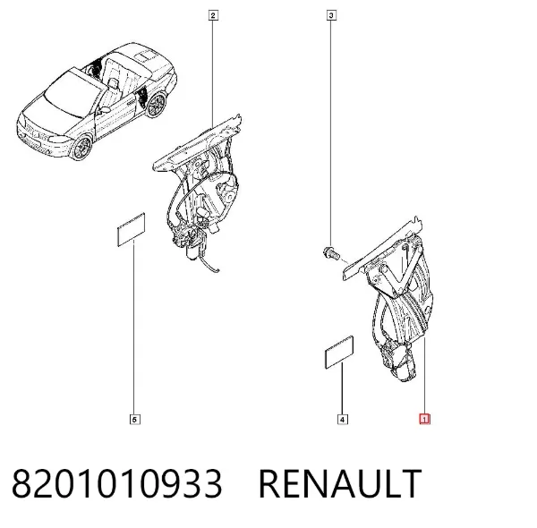 Mecanismo de acionamento de vidro da porta traseira esquerda 8201010933 Renault (RVI)