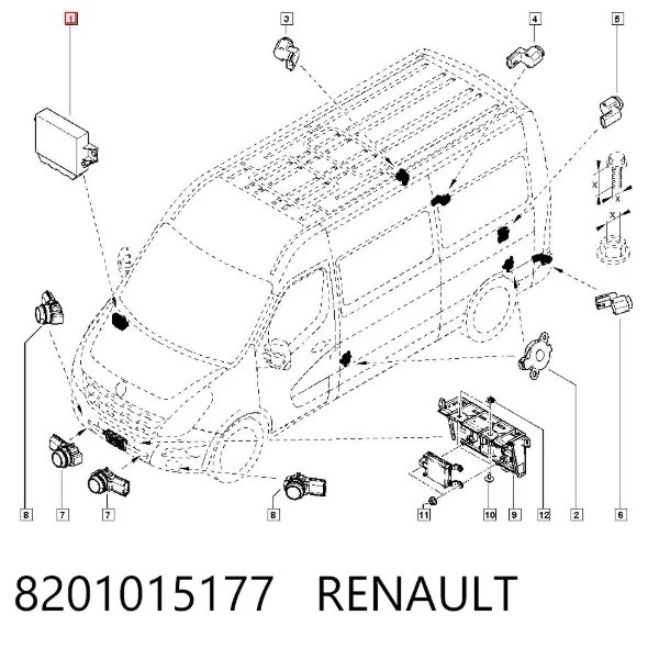 Módulo de direção (Centralina eletrônica) de sensor de estacionamento 8201015177 Renault (RVI)