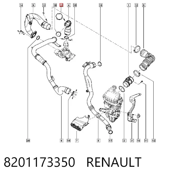Braçadeira de cano derivado de intercooler 8201173350 Renault (RVI)