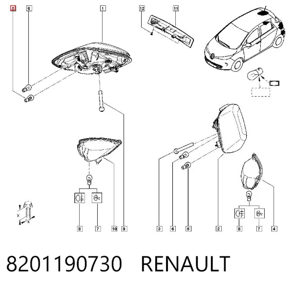 Lâmpada de parada do sinal da luz traseira 8201190730 Renault (RVI)