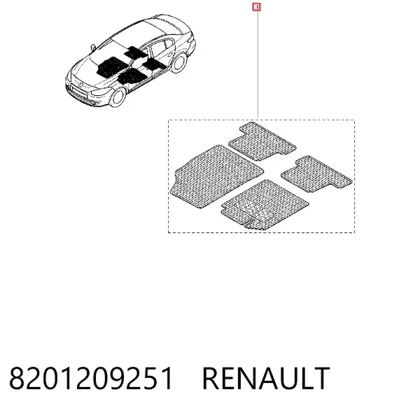 Tapetes dianteiros + traseiros, kit 8201209251 Renault (RVI)
