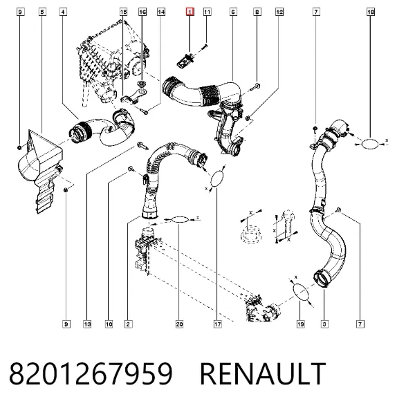 Sensor de fluxo (consumo) de ar, medidor de consumo M.A.F. - (Mass Airflow) 8201267959 Renault (RVI)