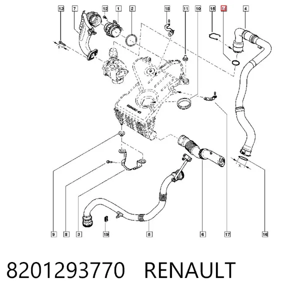 Anel de vedação (vedante) de cano derivado de intercooler 8201293770 Renault (RVI)