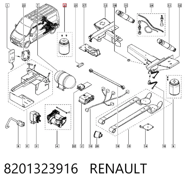 Coxim pneumático (suspensão de lâminas pneumática) do eixo traseiro 8201323916 Renault (RVI)