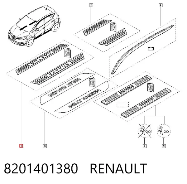 Placa sobreposta interna de acesso na porta, kit de 4 un. 8201401380 Renault (RVI)