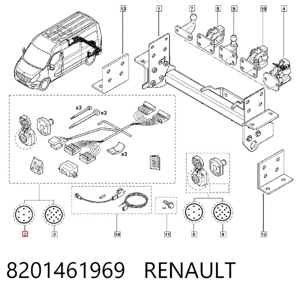 Instalação elétrica de acoplamento de reboque 8201461969 Renault (RVI)