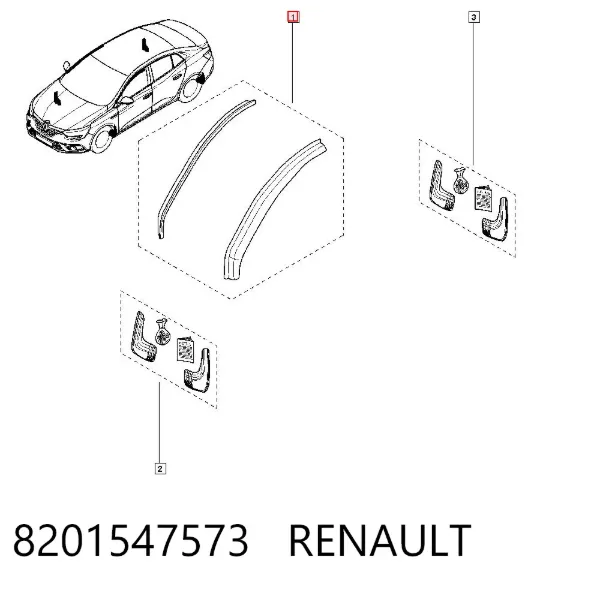 Defletor de janelas para o vidro da porta, kit 2 un. 8201547573 Renault (RVI)