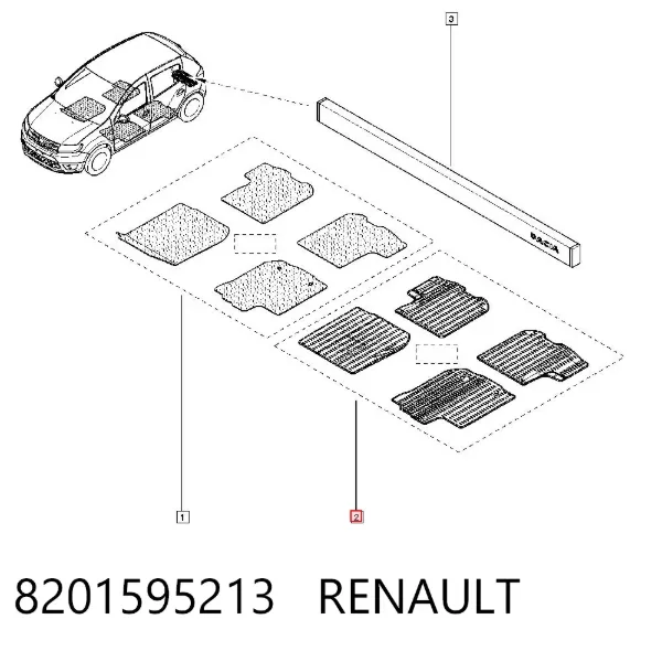 Tapetes dianteiros + traseiros, kit 8201595213 Renault (RVI)