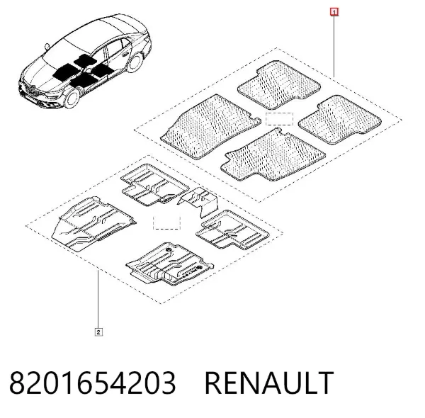 Tapetes dianteiros + traseiros, kit 8201654203 Renault (RVI)