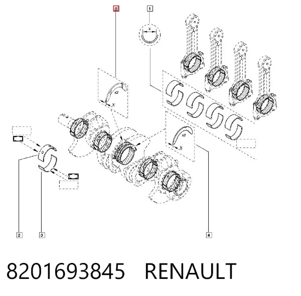 Semianel de suporte (de carreira) de cambota, STD, kit 8201693845 Renault (RVI)