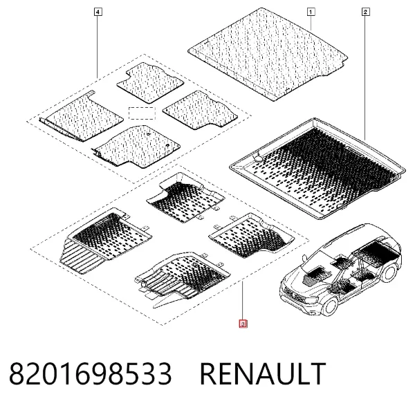 Tapetes dianteiros + traseiros, kit 8201698533 Renault (RVI)
