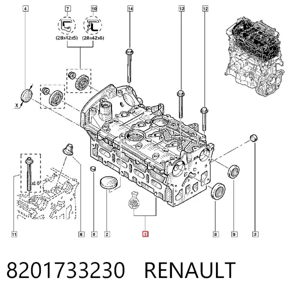 Cabeça de motor (CBC) 8201733230 Renault (RVI)