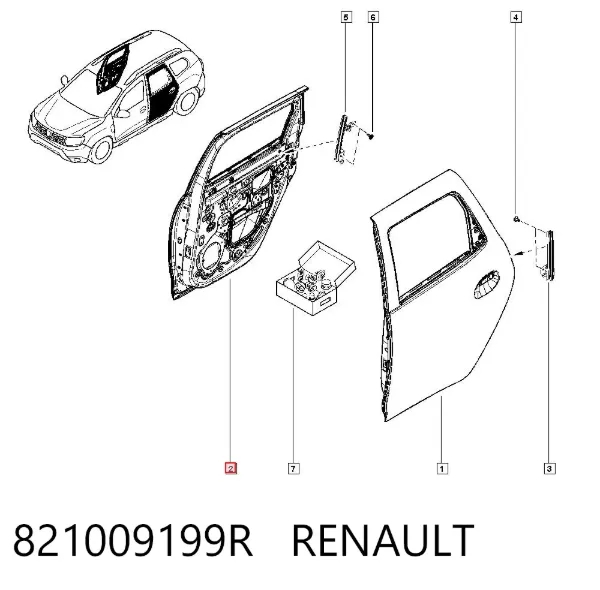 Porta traseira direita 821009199R Renault (RVI)