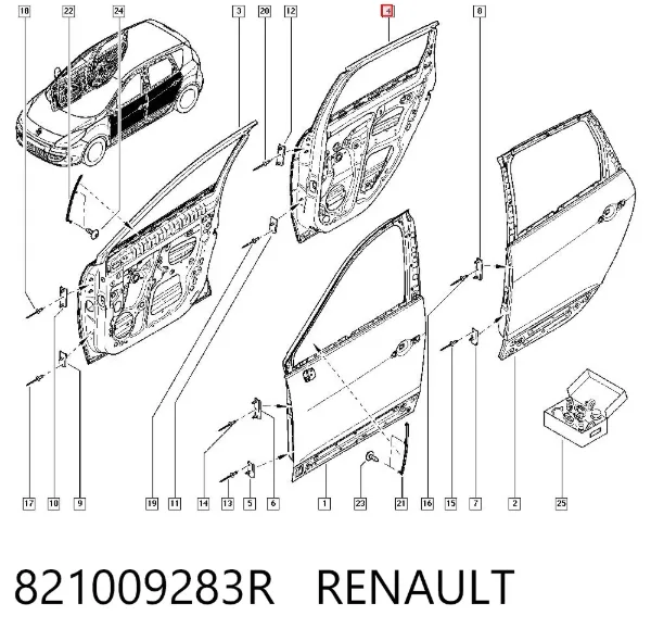 Porta traseira direita 821009283R Renault (RVI)