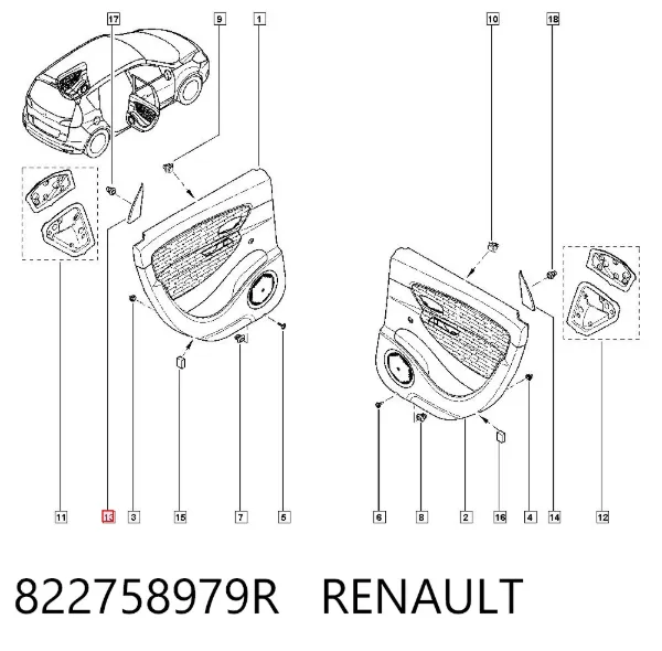 Revestimento (cobrimento) interno da porta traseira esquerda 822758979R Renault (RVI)