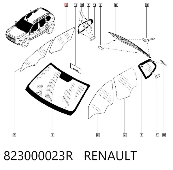 Vidro da porta traseira direita 823000023R Renault (RVI)