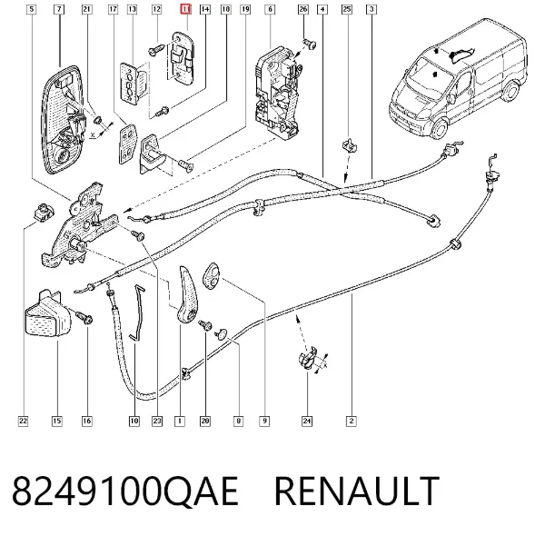 Gozno de garra (parte complementar) de fecho da porta deslizante 8249100QAE Renault (RVI)