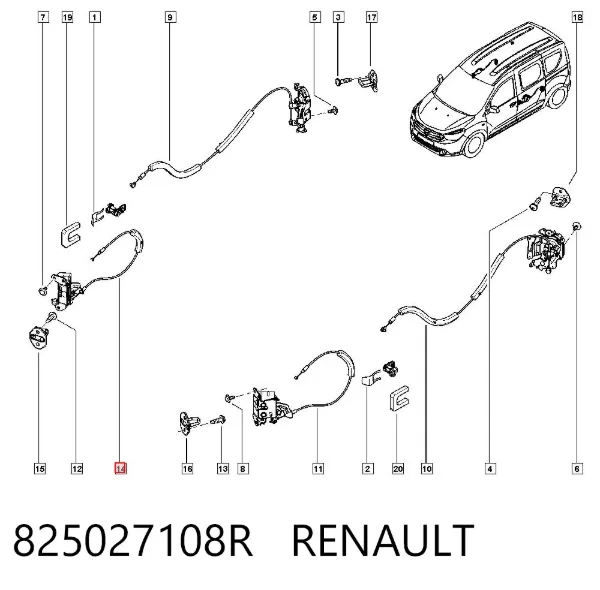 Fecho da porta lateral deslizante direita 825027108R Renault (RVI)
