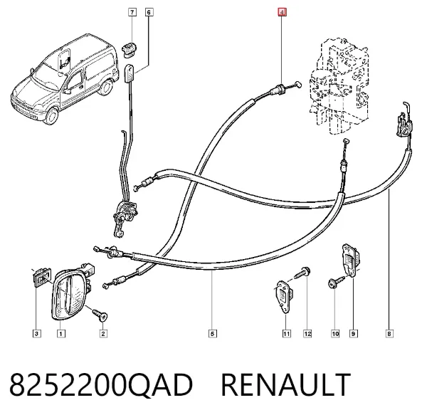 Cabo (pedal) de abertura do fecho da porta lateral deslizante 8252200QAD Renault (RVI)