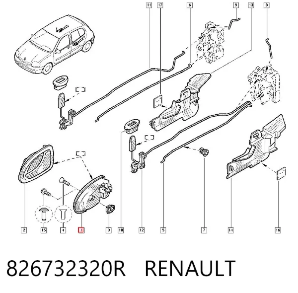 Maçaneta interna esquerda da porta dianteira 826732320R Renault (RVI)