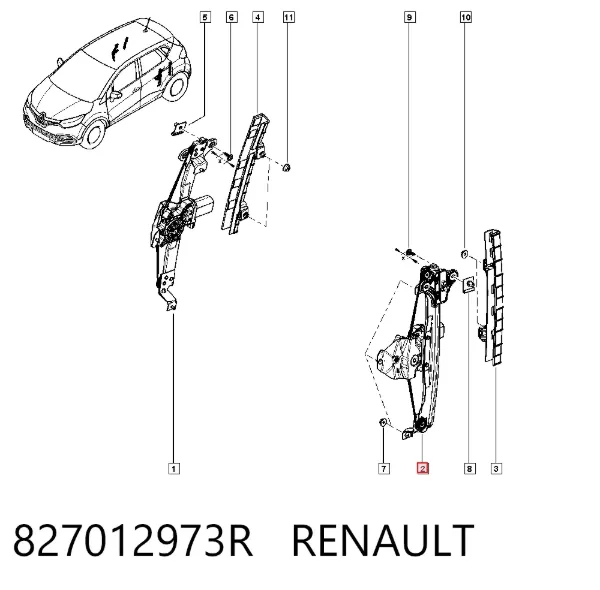 Mecanismo de acionamento de vidro da porta traseira esquerda 827012973R Renault (RVI)