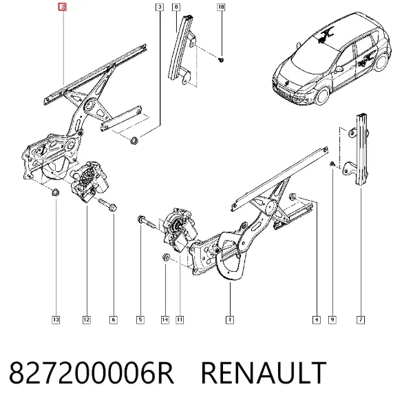 Mecanismo de acionamento de vidro da porta traseira direita 827200006R Renault (RVI)