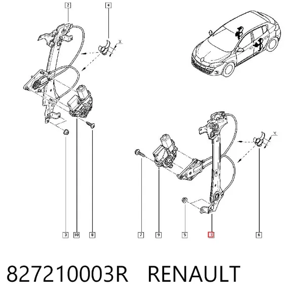 Mecanismo de acionamento de vidro da porta traseira esquerda 827210003R Renault (RVI)