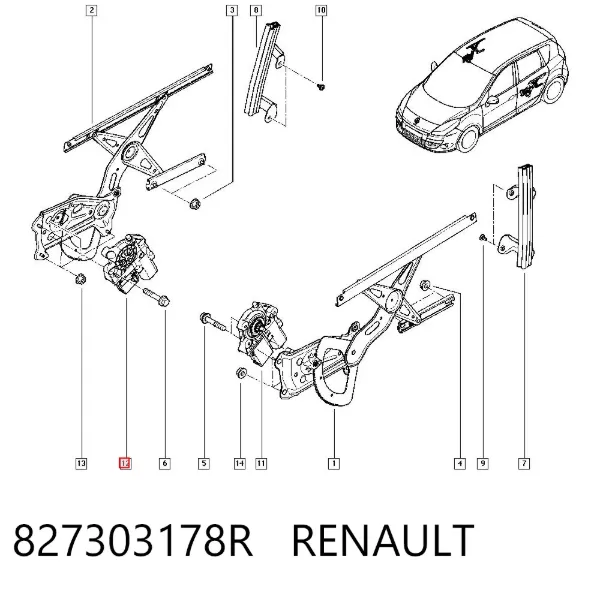 Motor de acionamento de vidro da porta traseira direita 827303178R Renault (RVI)