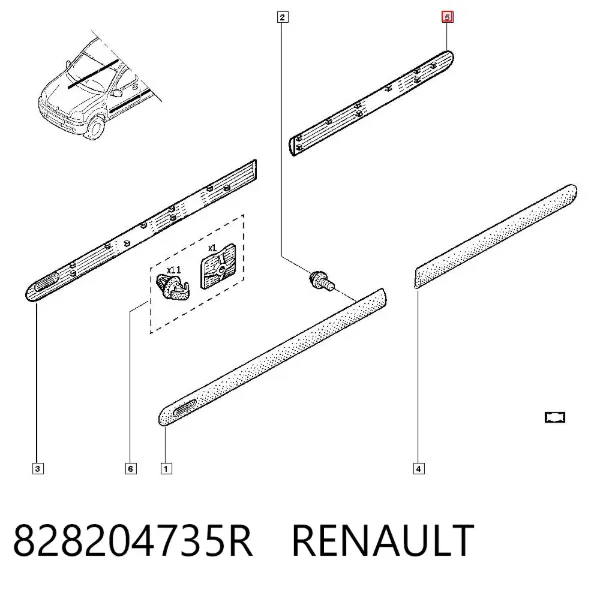 Moldura da porta traseira direita 828204735R Renault (RVI)
