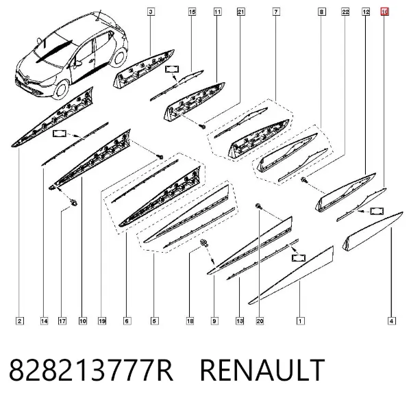 Moldura da porta traseira esquerda 828213777R Renault (RVI)