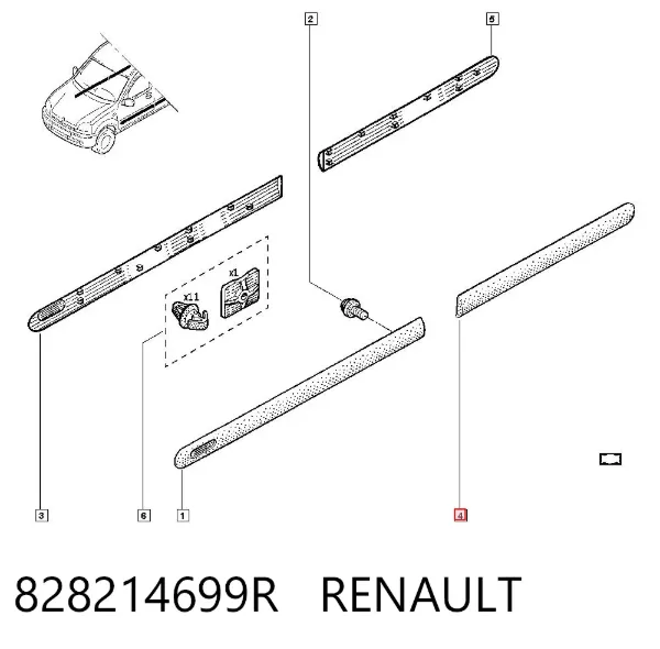 Moldura da porta traseira esquerda 828214699R Renault (RVI)