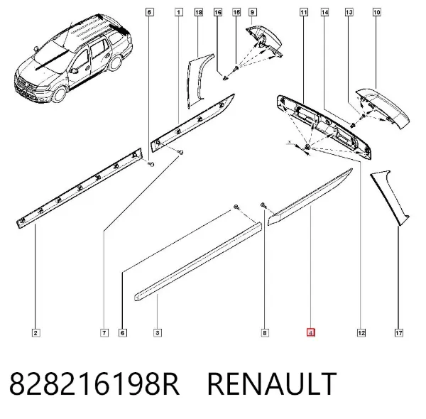 Moldura da porta traseira esquerda 828216198R Renault (RVI)