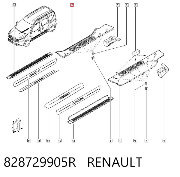 Placa sobreposta direita de porta-malas (de 3ª/5ª porta traseira) 828729905R Renault (RVI)