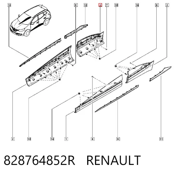 Moldura da porta traseira direita inferior 828764852R Renault (RVI)