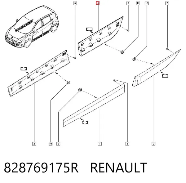 Placa sobreposta da porta traseira direita 828769175R Renault (RVI)