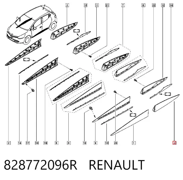 Moldura da porta traseira esquerda 828772096R Renault (RVI)