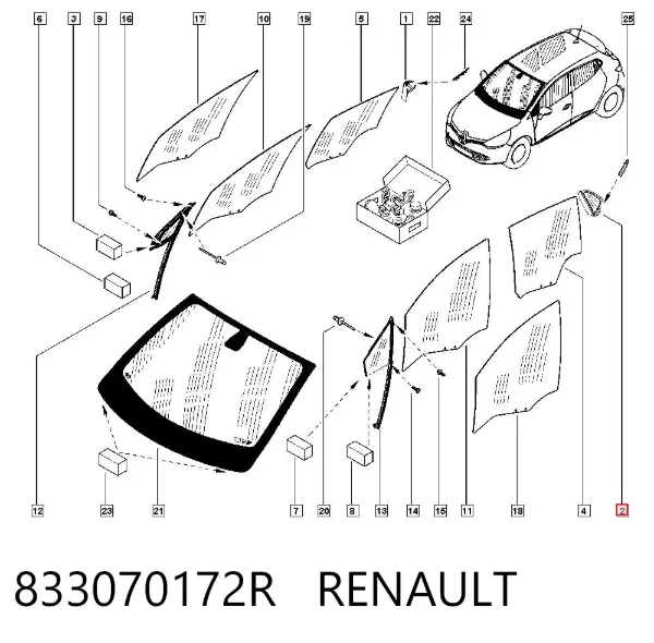 Vidro de carroçaria (da seção de bagagem) esquerdo 833070172R Renault (RVI)