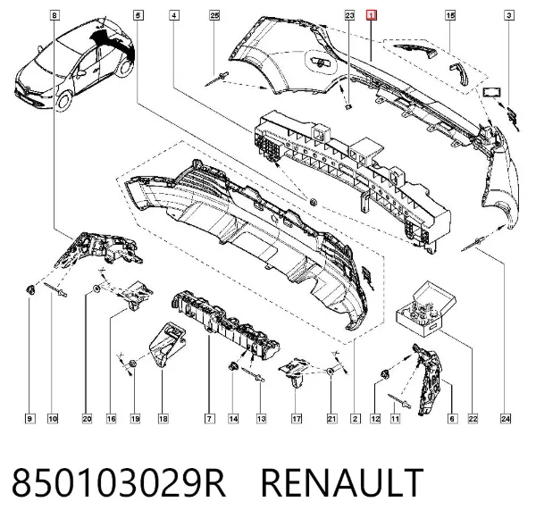 Pára-choque traseiro, parte superior 850103029R Renault (RVI)