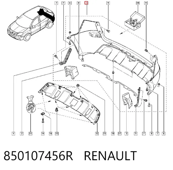 Pára-choque traseiro 850107456R Renault (RVI)
