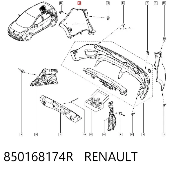 Pára-choque traseiro, parte direita 850168174R Renault (RVI)