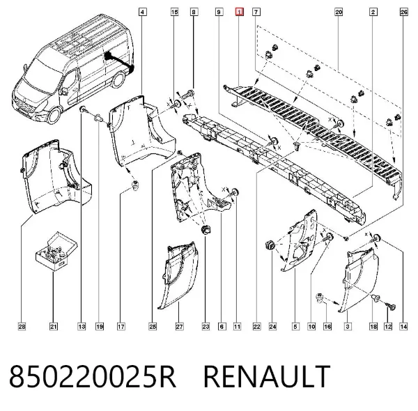 Pára-choque traseiro, parte central 850220025R Renault (RVI)