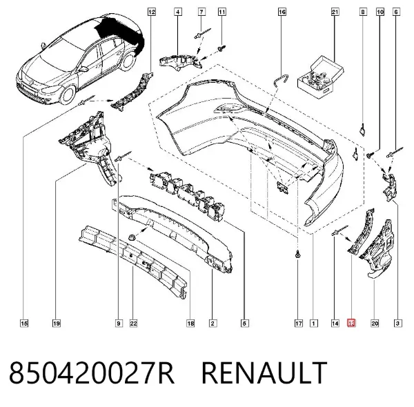 Consola esquerda do pára-choque traseiro 850420027R Renault (RVI)
