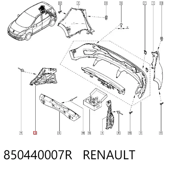 Consola direita do pára-choque traseiro 850440007R Renault (RVI)