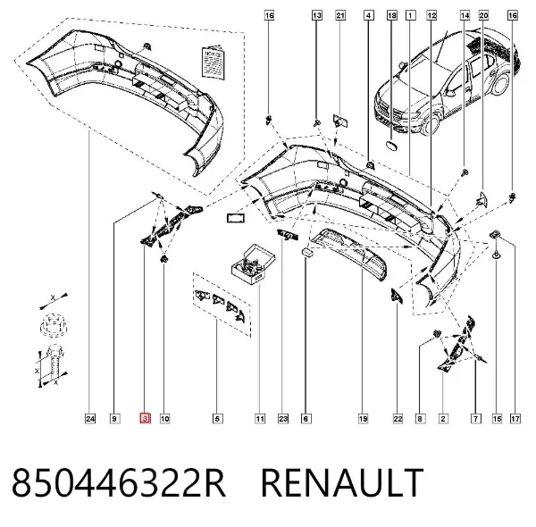 Consola direita do pára-choque traseiro 850446322R Renault (RVI)