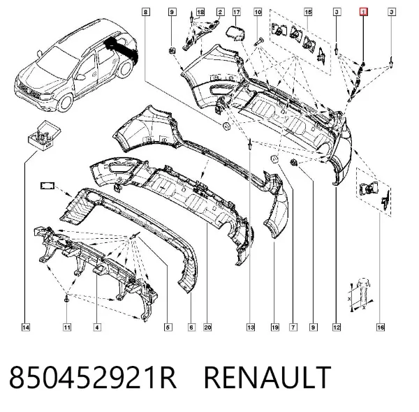 Consola esquerda do pára-choque traseiro 850452921R Renault (RVI)