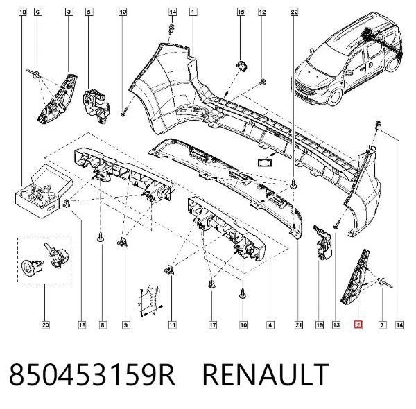 Consola esquerda do pára-choque traseiro 850453159R Renault (RVI)